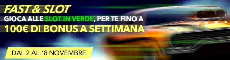 Fast & Slot Winga, fino a 100€ bonus a settimana